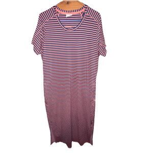 Columbia Navy Coral Striped Firwood Camp Tee Dress Shirt Dress Pockets Medium